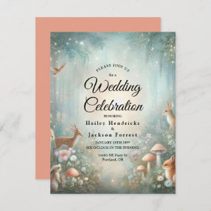 Teal and Peach Enchanted Forest Wedding Invitation