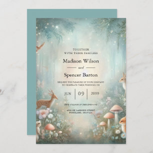 Teal and Peach Enchanted Forest Wedding Invitation