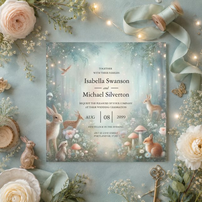 Teal and Peach Enchanted Forest Wedding Invitation (Creator Uploaded)