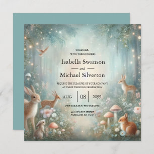 Teal and Peach Enchanted Forest Wedding Invitation