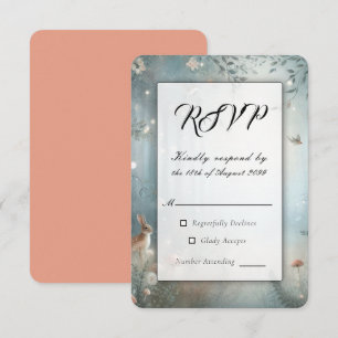 Teal and Peach Enchanted Forest Wedding RSVP Card