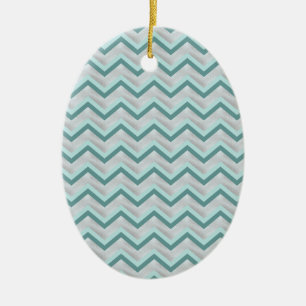 Teal and Pearls ZigZag Ceramic Ornament