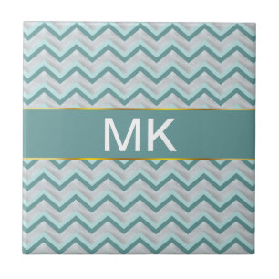 Teal and Pearls ZigZag Ceramic Tile