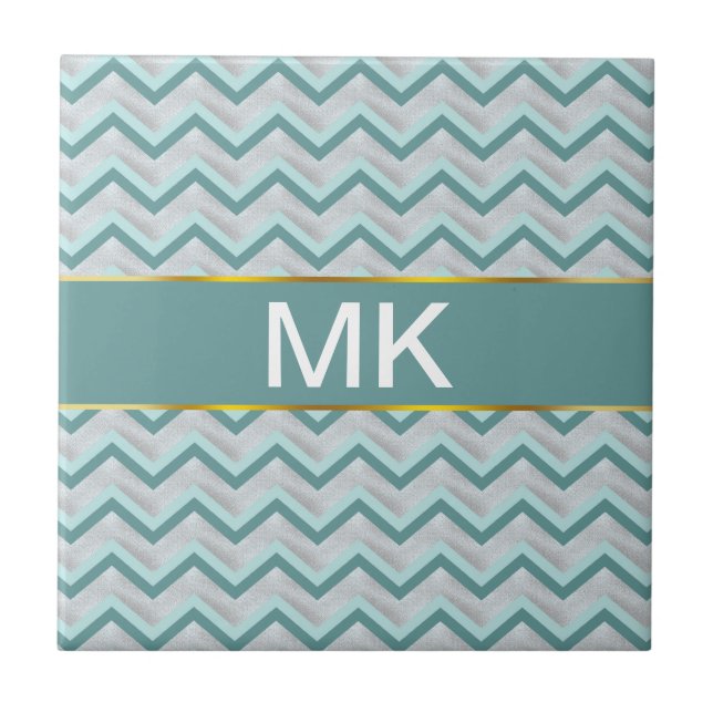 Teal and Pearls ZigZag Ceramic Tile (Front)