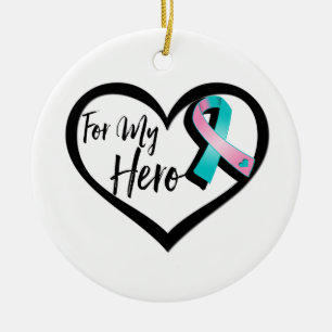 Teal and Pink Awareness For My Hero Ceramic Tree Decoration