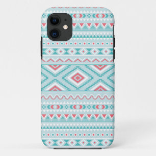 Teal and Pink Aztec Tribal Pattern iPhone 11 Case