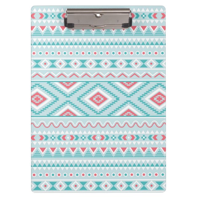 Teal and Pink Aztec Tribal Pattern Clipboard (Front)