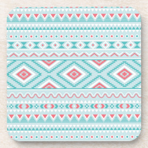 Teal and Pink Aztec Tribal Pattern Coaster