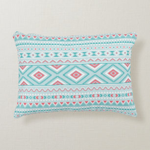 Teal and Pink Aztec Tribal Pattern Decorative Cushion