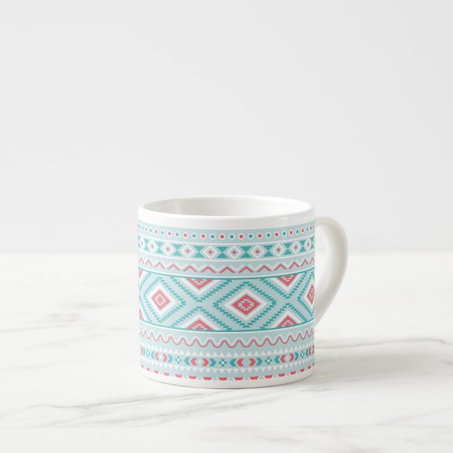 Teal and Pink Aztec Tribal Pattern Espresso Cup (Front Right)