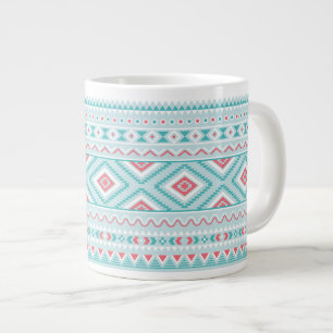 Teal and Pink Aztec Tribal Pattern Large Coffee Mug