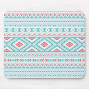 Teal and Pink Aztec Tribal Pattern Mouse Pad