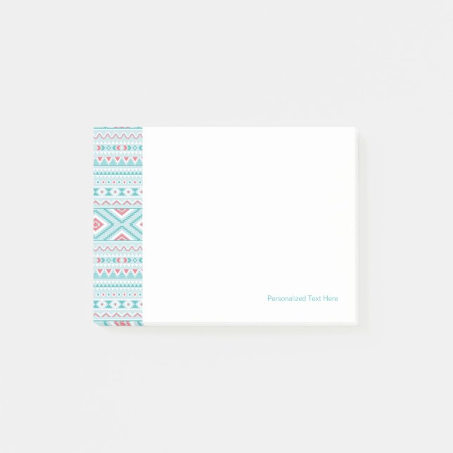 Teal and Pink Aztec Tribal Pattern Post-it Notes (Front)