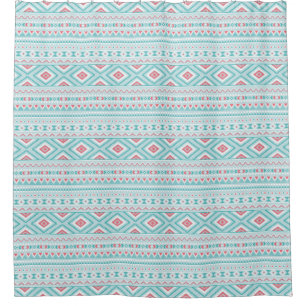 Teal and Pink Aztec Tribal Pattern Shower Curtain