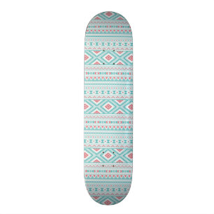 Teal and Pink Aztec Tribal Pattern Skateboard