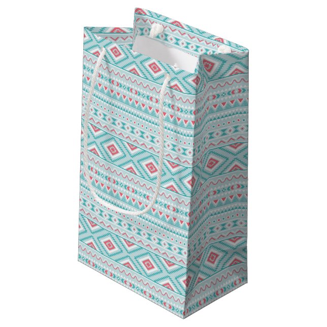 Teal and Pink Aztec Tribal Pattern Small Gift Bag (Back Angled)