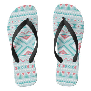 Teal and Pink Aztec Tribal Pattern Thongs