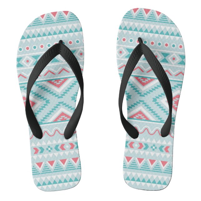 Teal and Pink Aztec Tribal Pattern Thongs (Footbed)