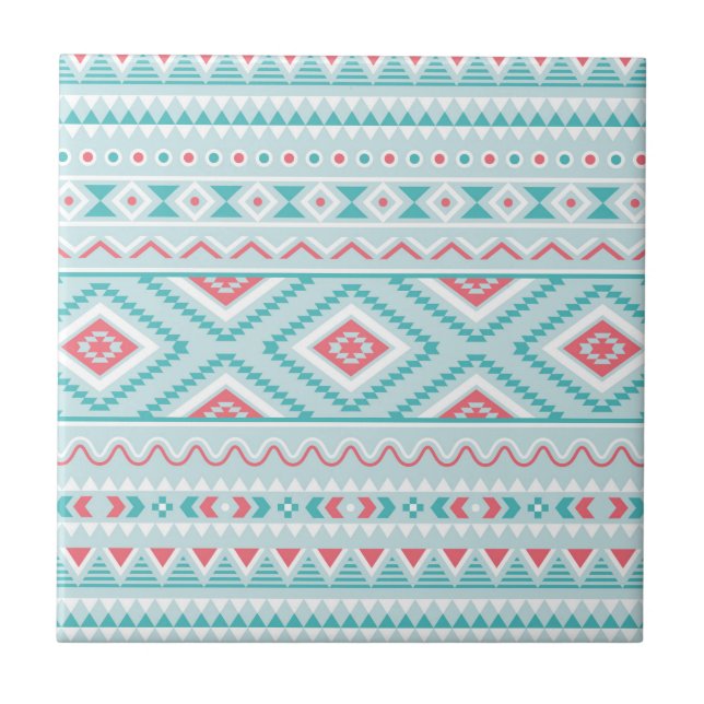 Teal and Pink Aztec Tribal Pattern Tile (Front)