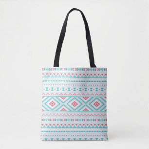 Teal and Pink Aztec Tribal Pattern Tote Bag