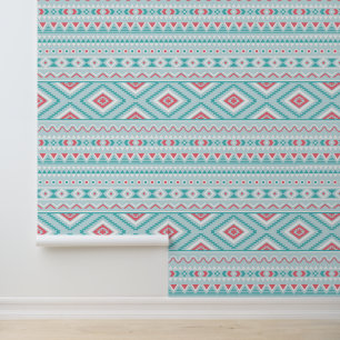 Teal and Pink Aztec Tribal Pattern Wallpaper