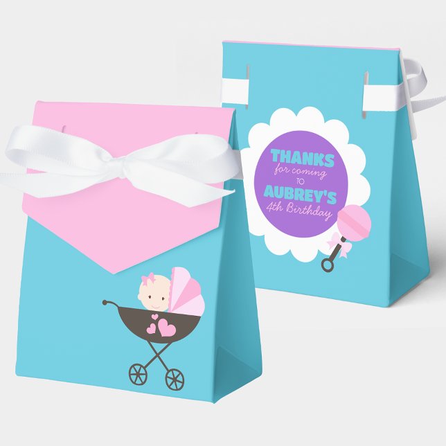 Teal and Pink Baby Doll Treat Gift Favour Boxes (Teal Blue and Pink Baby Doll Birthday Party Favor Boxes)