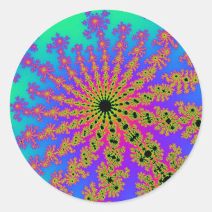 Teal and Pink Burst Classic Round Sticker