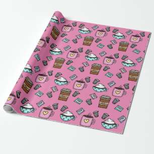 Teal and pink cute coffee coffee mugs wrapping pap wrapping paper