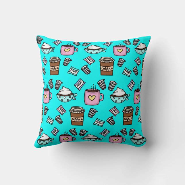 Teal and pink cute coffee cushion (Back)