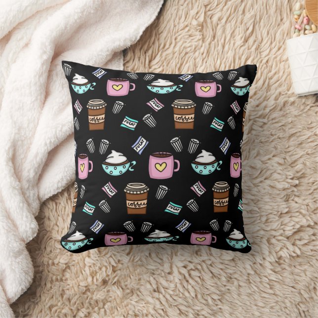 Teal and pink cute coffee throw pillow (Blanket)