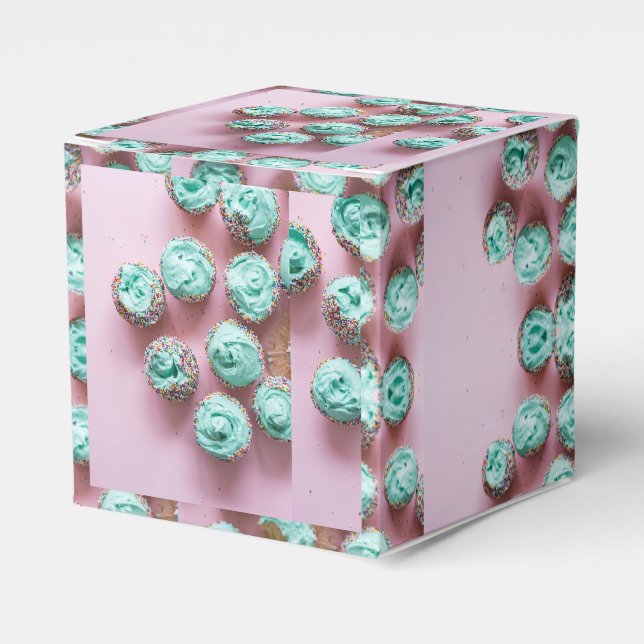 Teal and Pink Cute Mini Cupcakes Favour Box (Front Side)