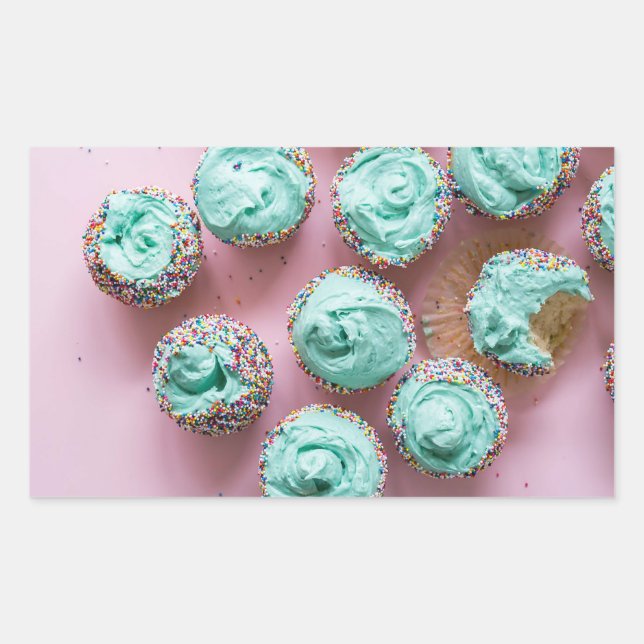 Teal and Pink Cute Mini Cupcakes Rectangular Sticker (Front)