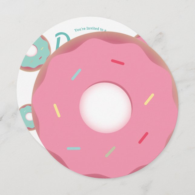 Teal and Pink Doughnut Sprinkle Mix Round Invitation (Front/Back)