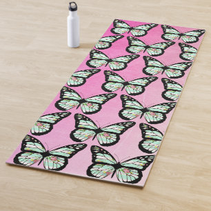 Teal and Pink Floral Butterfly Yoga Mat