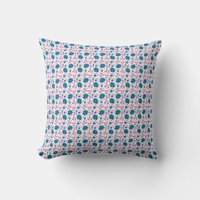Teal and Pink Floral Pattern | Modern Botanical  Cushion (Front)