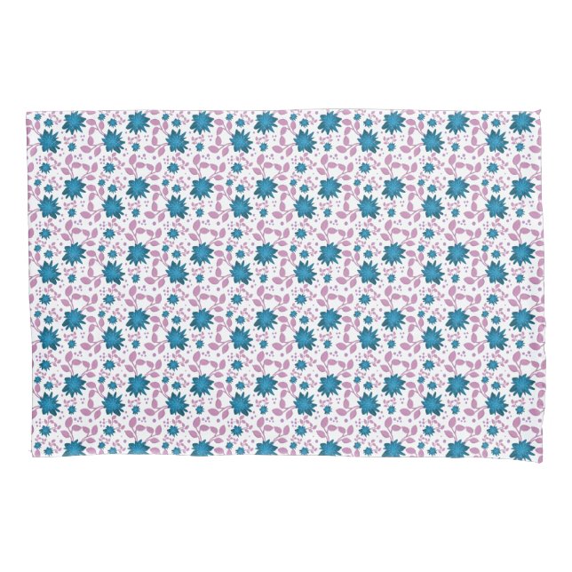 Teal and Pink Floral Pattern | Modern Botanical  Pillowcase (Front)