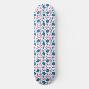 Teal and Pink Floral Pattern   Modern Botanical  Skateboard