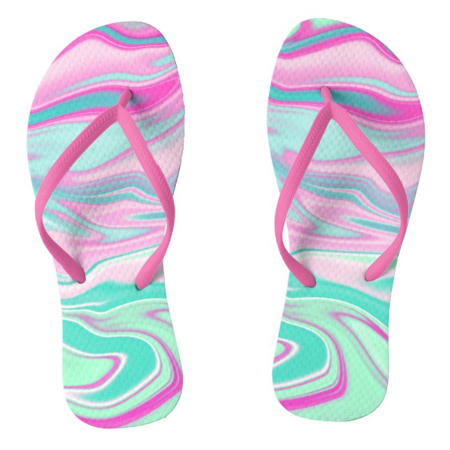Teal and Pink Marble Pattern Thongs (Footbed)