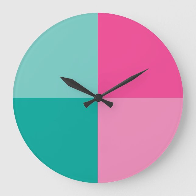 Teal and Pink Modern Art Colour-block Wall Clock (Front)