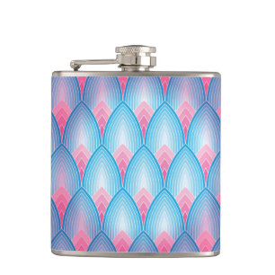 Teal And Pink Petal Pattern Hip Flask