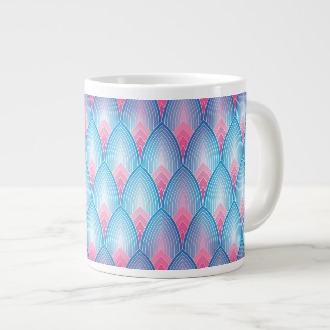 Teal And Pink Petal Pattern Large Coffee Mug (Front Right)