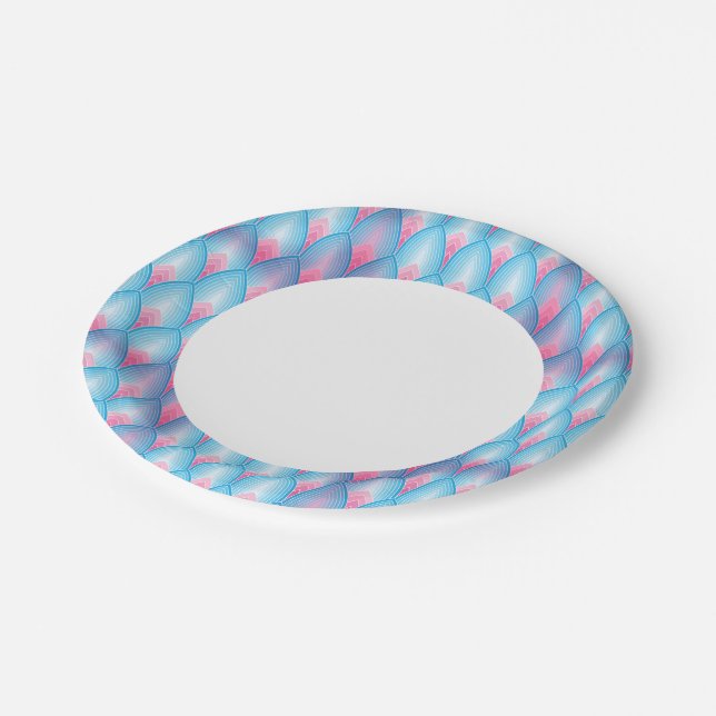 Teal And Pink Petal Pattern Paper Plate (Angled)