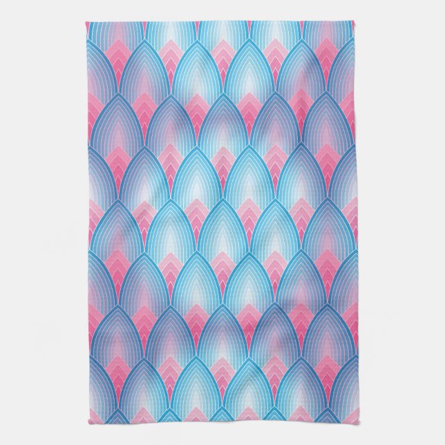 Teal And Pink Petal Pattern Tea Towel (Vertical)