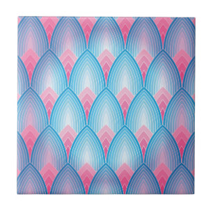 Teal And Pink Petal Pattern Tile