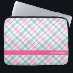 Teal and Pink Plaid Pattern Laptop Sleeve<br><div class="desc">Stylish and chic plaid pattern personalised design.</div>