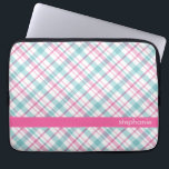 Teal and Pink Plaid Pattern Laptop Sleeve<br><div class="desc">Stylish and chic plaid pattern personalised design.</div>