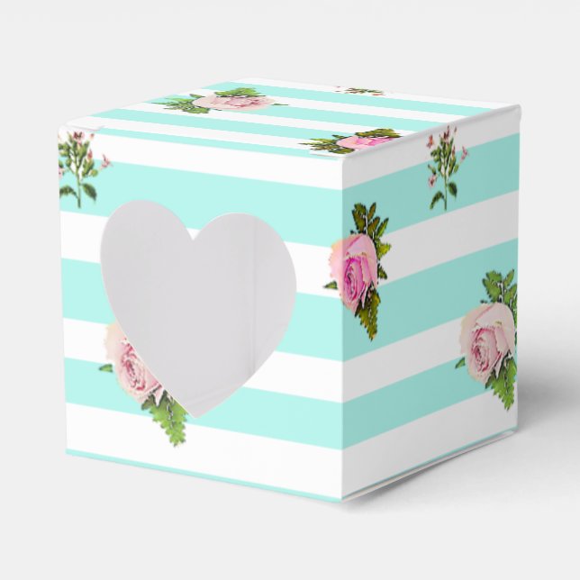 Teal and Pink Roses Candy Favour Bag Box (Front Side)
