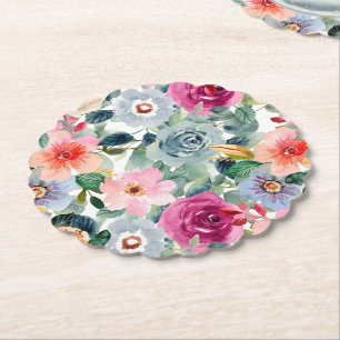 Teal and Pink Roses Paper Coaster