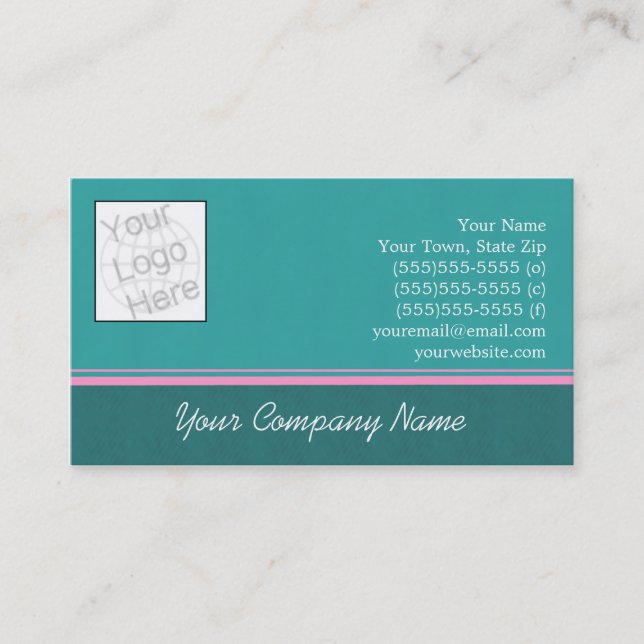 Teal and Pink Simple Business Card (Front)