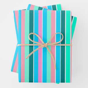 Teal and Pink Stripes Wrapping Paper Sheet